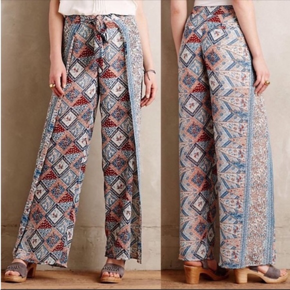 Anthropologie Pants - Anthropologie Elevenses Seaflower Wide Leg Pants Boho 6 silky Bohemian palazzo